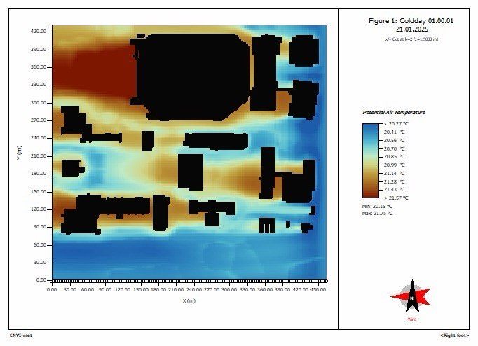 ENVI-met potential air temperature map of the SUNY ESF campus at 1.5 metres